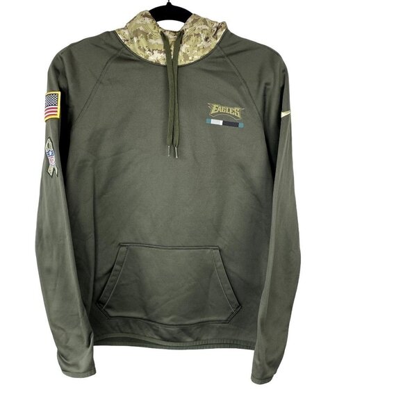 Nike Eagles Salute to Service Sideline Therma Pullover Hoodie Olive S - Picture 1 of 8